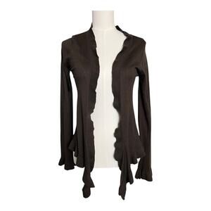 Central Park West brown Ruffled Silk Cashmere Blend Cardigan Open Front Medium